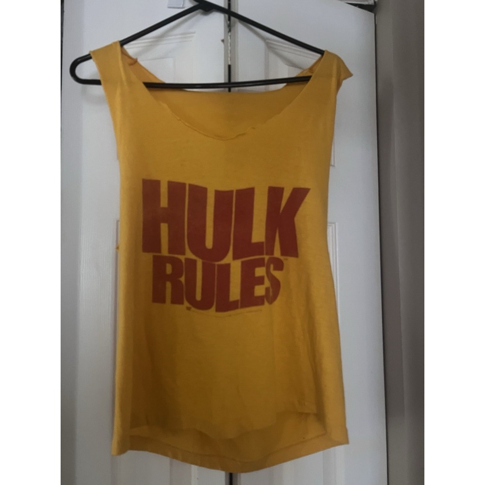 VINTAGE WWF HULK HOGAN - "HULK RULES" SHREDDED SINGLE-STITCHED WRESTLING TANK